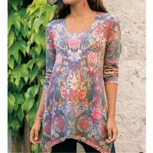 Soft Surroundings Emilie Top Paisley Floral 3/4 Quarter Sleeve Blouse Size Large